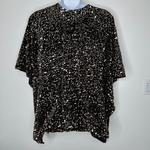 Torrid Sequin Ruana OS Black Gold Kimono Glam Party Holiday Plus - Picture 2 of 7